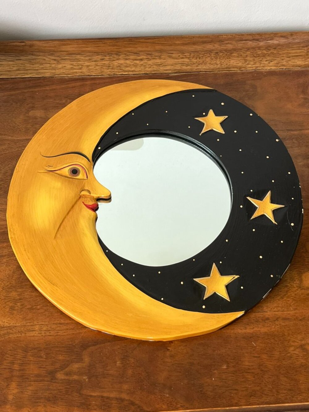90s Y2K Crescent Moon & Stars Wall Mirror Celestial Whimsigoth EDGE PAINT WEAR